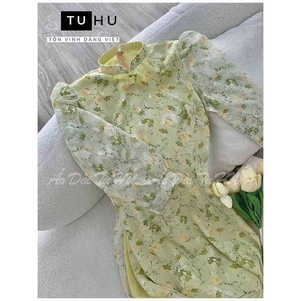 ÁO DÀI HOA NHÍ TRUYỀN THỐNG 4 TÀ TAY LỠ TRẺ TRUNG