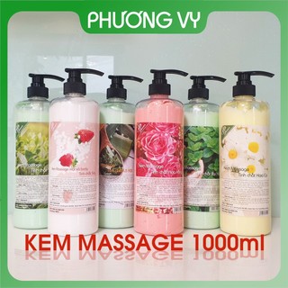 1000ml KEM MASSAGE CÁC LOẠI HOA HỒNG, HOA CÚC, SỮA, TRÀ XANH, LÔ HỘI, BẠC HÀ.