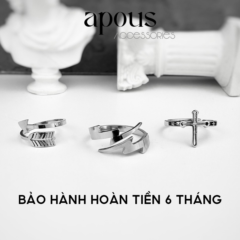 Nhẫn nam nữ Sấm Sét Mũi Tên Thánh Giá Freesize N048 - Thép Titan - Phụ kiện trang sức Unisex Apous