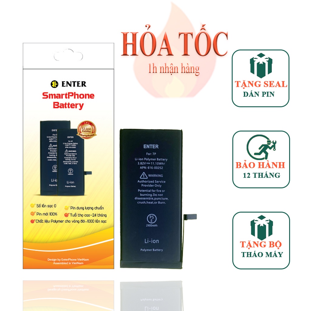Pin 5/ 5S/ 5SE/ 6/ 6S/ 6 Plus/ 6S Plus 7/ 7 Plus/ 8/ 8 Plus/ X Enter bảo hành 12 tháng