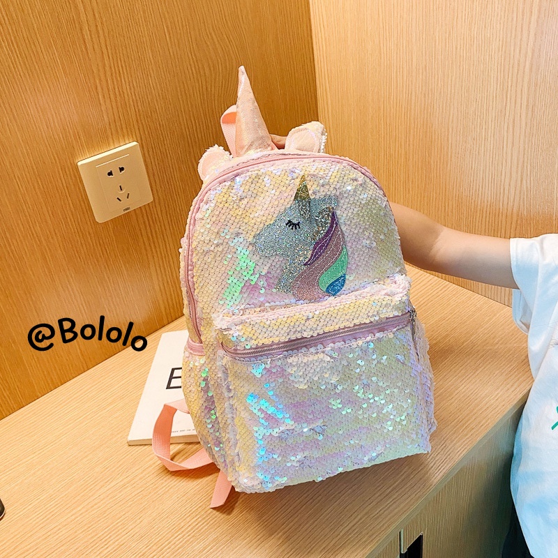 Bololo Balo Đính Kim Sa Siêu Nhẹ Họa Tiết Hoạt Hình Dễ Thương Cho Bé