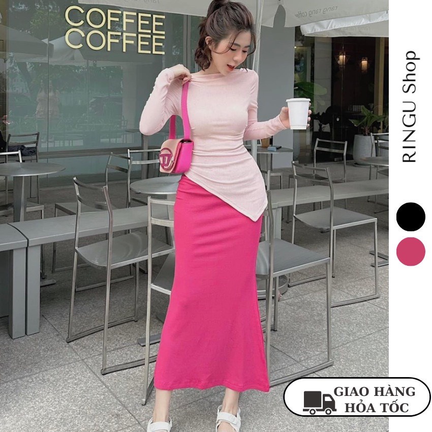 Set áo xoắn lưng vạt xéo phối chân váy đuôi cá có mút ngực- Ringu shop