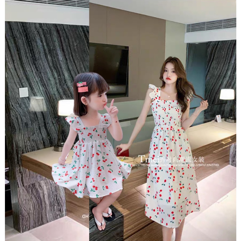 Váy đôi mẹ và bé gái tay cánh tiên chery mùa hè