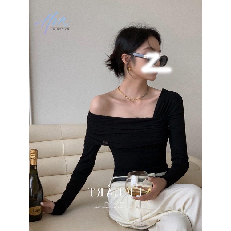 Áo Kiểu Trễ Vai Dáng Ôm Thời Trang Mùa Thu Phong Cách Pháp