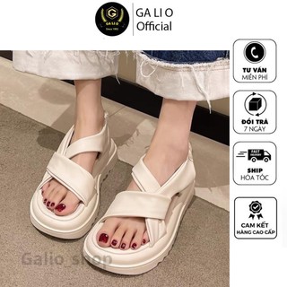 Sandal nữ, xăng đan da đế độn chất liệu da pu đế cao su êm ái 2 màu trắng đen dép form to lùi 1 size