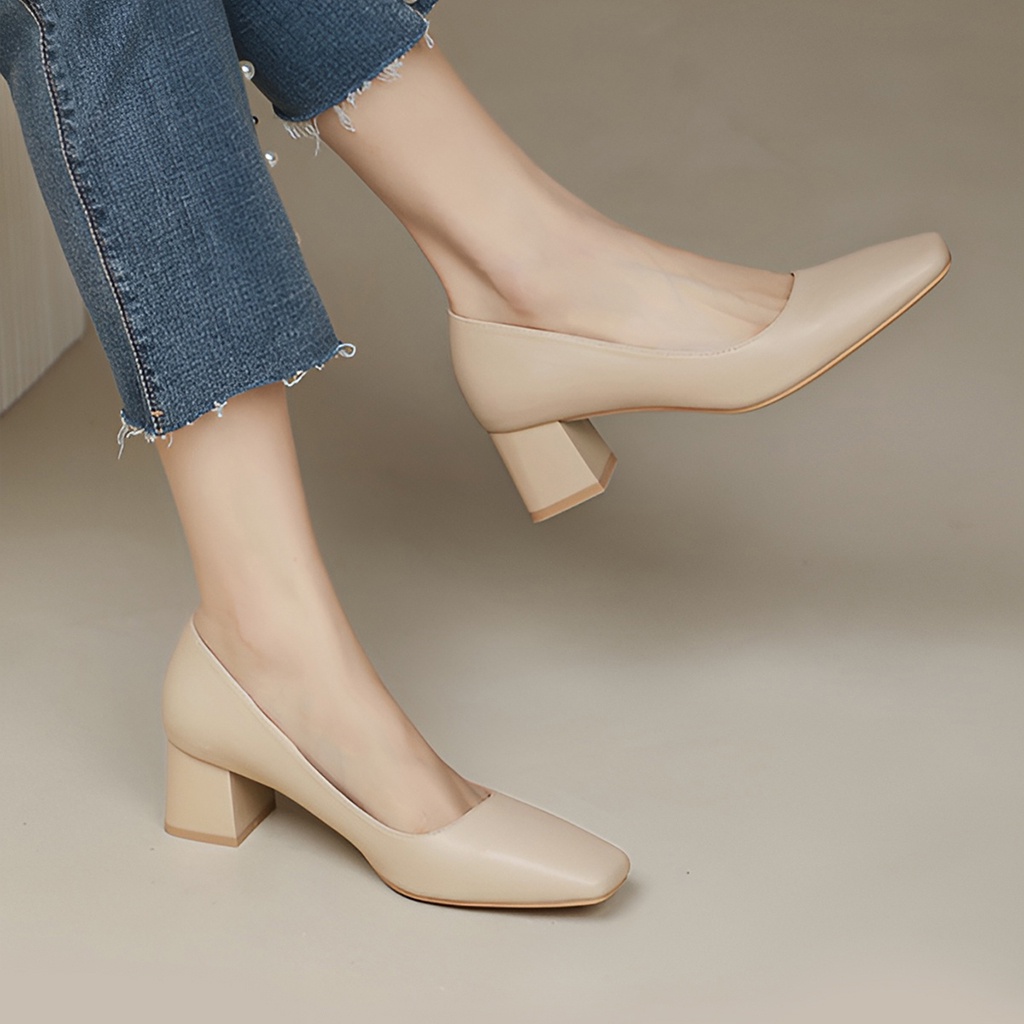 Giày cao gót đế vuông basic, giày cao gót mũi vuông thanh lịch cao 5cm_AA0388