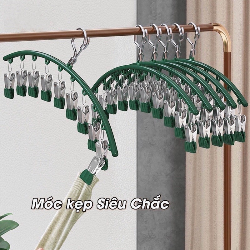 Set 3 Móc treo quần áo đa năng 10 kẹp - móc treo chống trượt không gỉ
