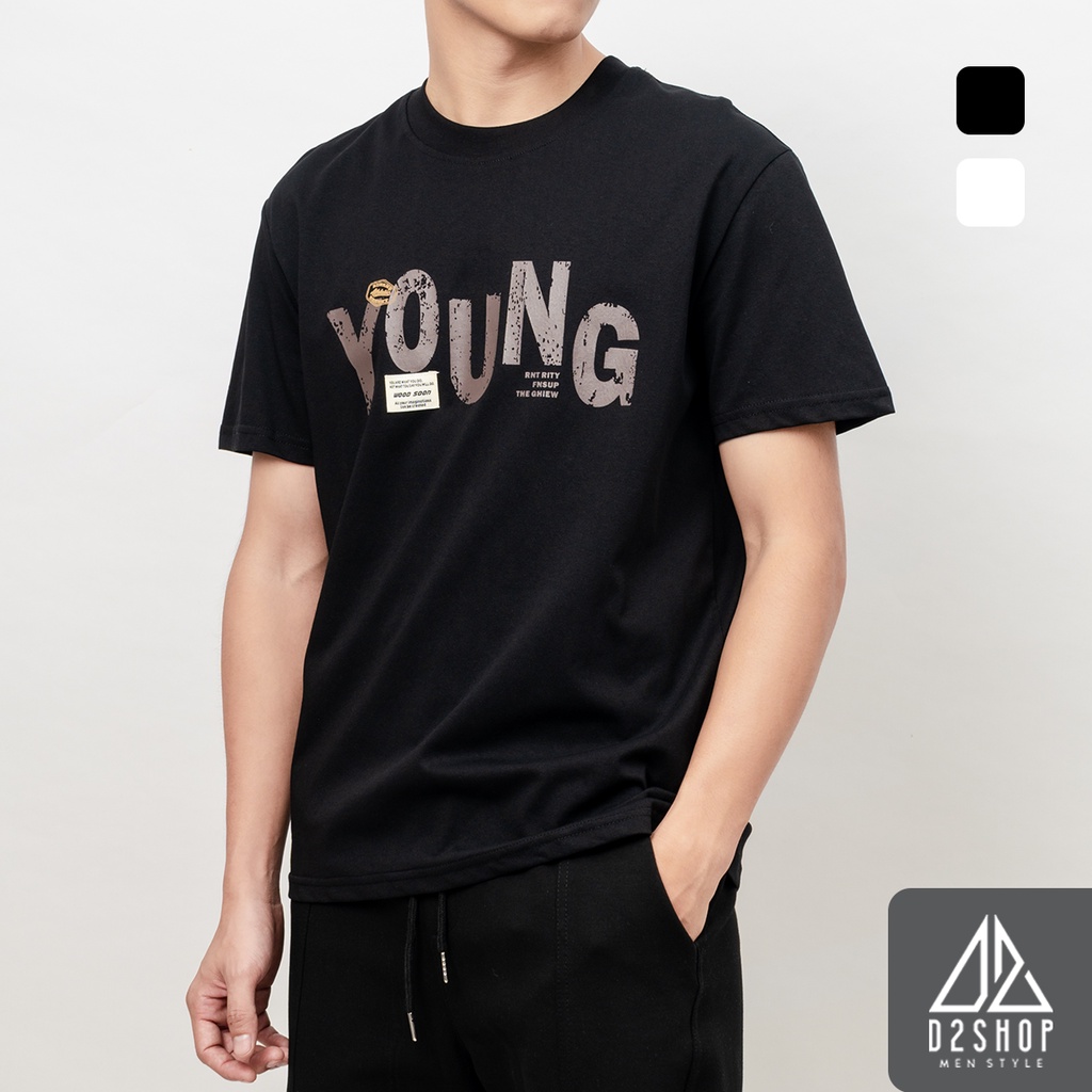 Áo thun D2shop, áo thun cổ tròn in chữ YOUNG, in chữ , màu đen [B-1002]