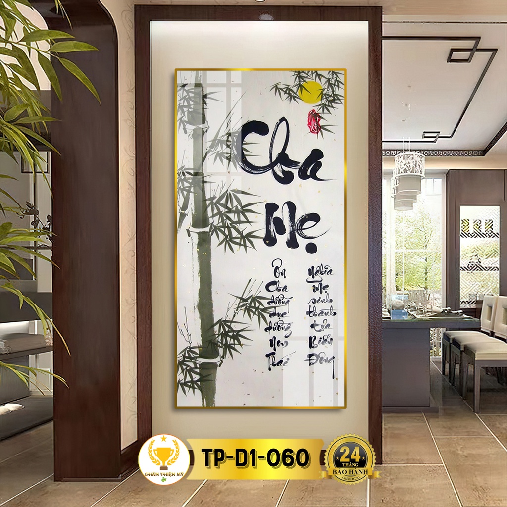 Tranh Treo Tường Decor Chữ Cha Mẹ Thư Pháp Tráng Gương CHÂN THIỆN MỸ, Quà Tặng Mẹ, Trang Trí Phòng TP-D1-060