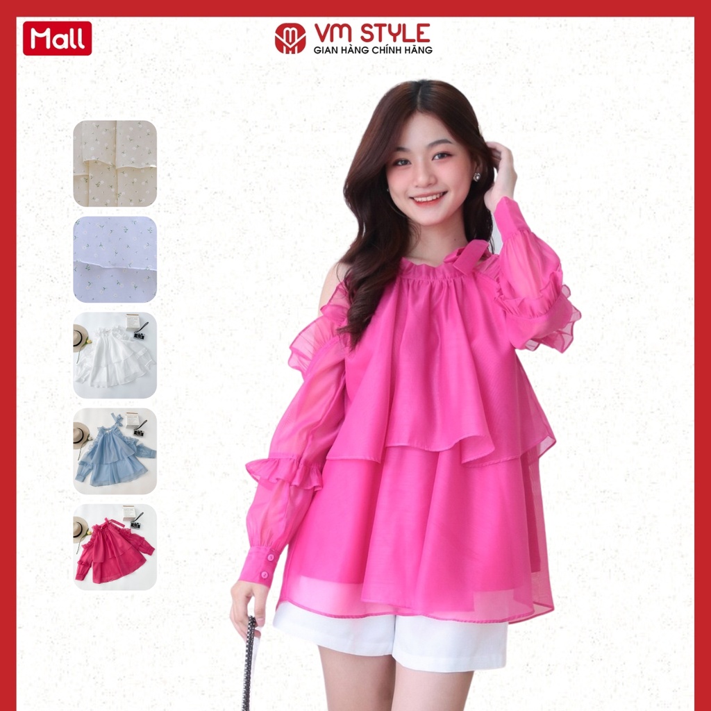Áo kiểu nữ VMSTYLE tay dài cổ yếm hở vai 2 tầng bèo tiểu thư 030321 - ASU00330