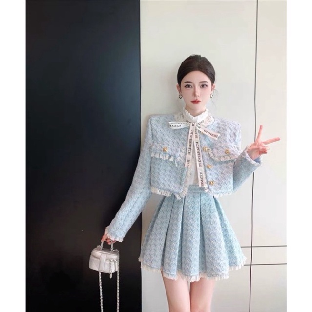 Áo dạ tweed và chân váy chữ A xoè dành cho nữ hàng quảng châu