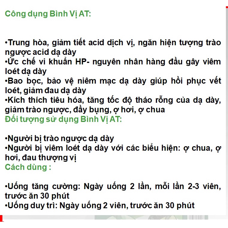 Viên Uống Giảm Đau Đại Tràng Bình Vị AT Hỗ Trợ Làm Giảm Các Triệu Chứng Viêm Đại Tràng, , Rối Loạn tiêu hóa- hộp 30 viên