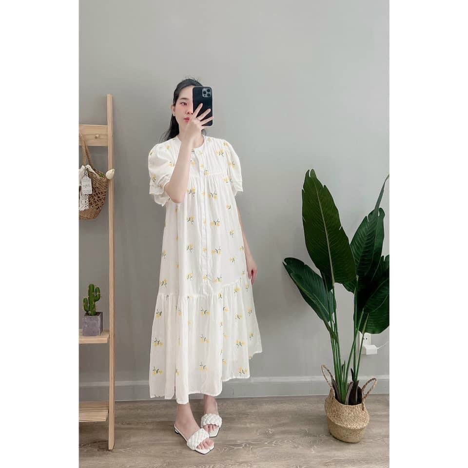 Váy bầu hoa trắng siêu xinh, thiết kế 2 tầng, tay bèo,chất nhẹ mát-phù hợp cho các mẹ đi làm, đi chơi, đi dạo