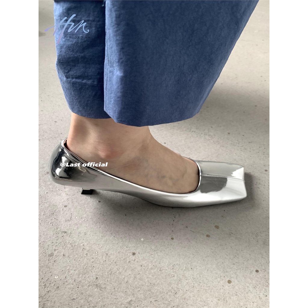Giày Cao Gót Mũi Vuông Màu Bạc Lấp Lánh Thiết Kế Mới Thời Trang Dành Cho Mùa Xuân 2023