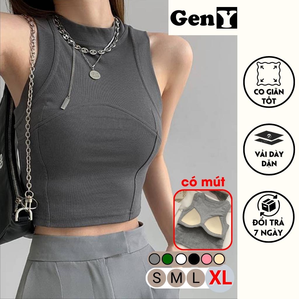 Áo ba lỗ nữ bigsize kiểu viền giữa có mút ngực GenY, Áo croptop 3 lỗ ôm body vải borip nách bo viền cực đẹp -BLBR- | BigBuy360 - bigbuy360.vn