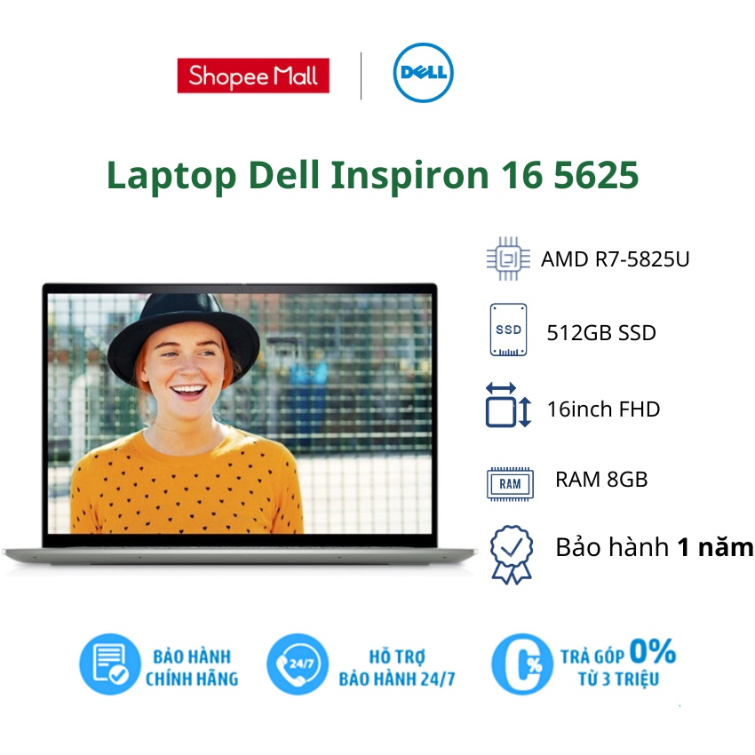 Laptop Dell Inspiron 16 5625 (99VP91)/Silver/R7-5825U /8GB /512GB /AMD Radeo /16''/ Win11+Office2021
