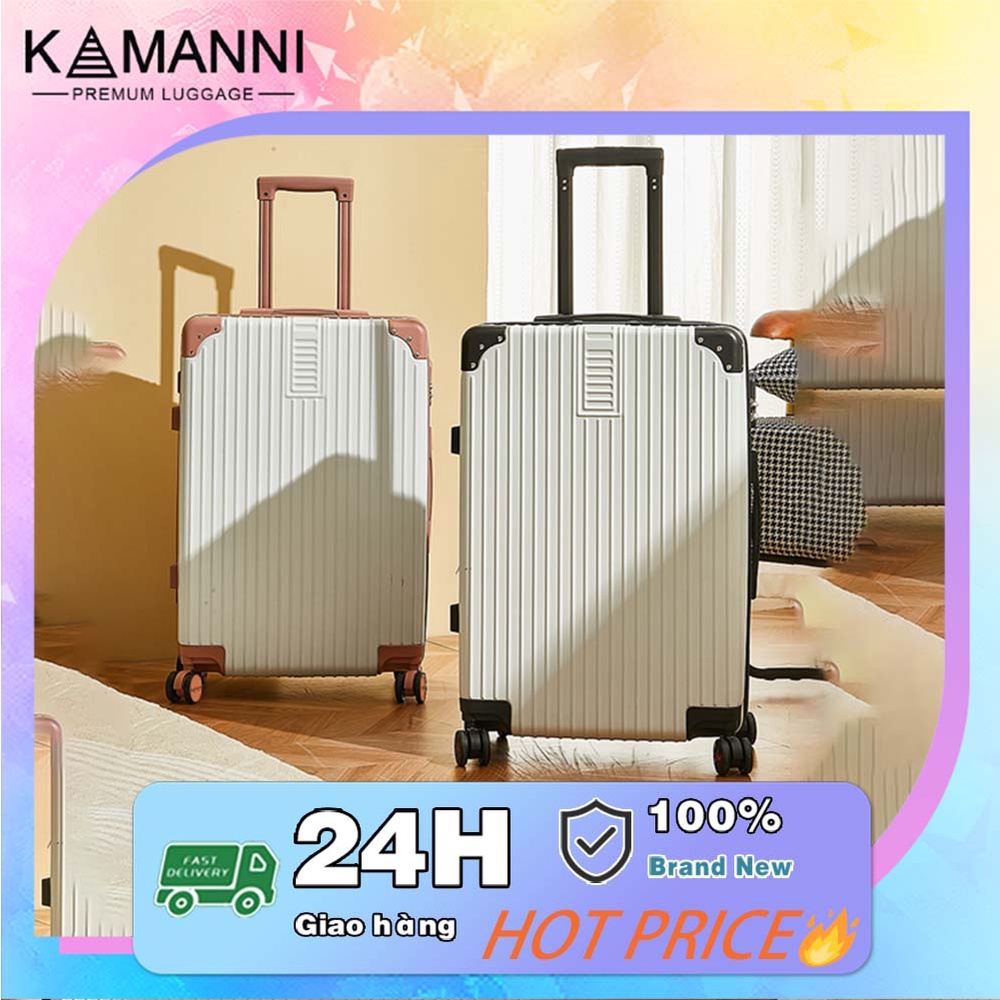 【KAMANNI】Va li Cổ điển Vali Du Lịch 4 góc kim loại chống va đập nhựa dẻo ABS chống va đập khóa số an toàn size 20/24inch
