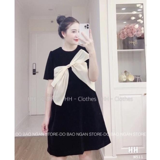Váy bầu V20 - Đầm bầu Đũi Nơ Chéo Ngực Chất Đũi Mát From Rộng Đi Làm Đi Chơi