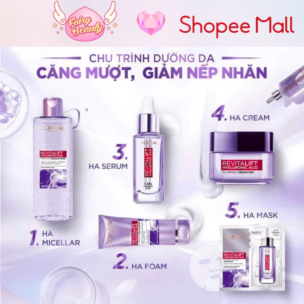 [L'OREAL PARIS] Nước Tẩy Trang Cấp Ẩm & Chống Lão Hoá Chuyên Sâu Revitalift Hyaluronic Acid Hydrating Micellar 400 ml