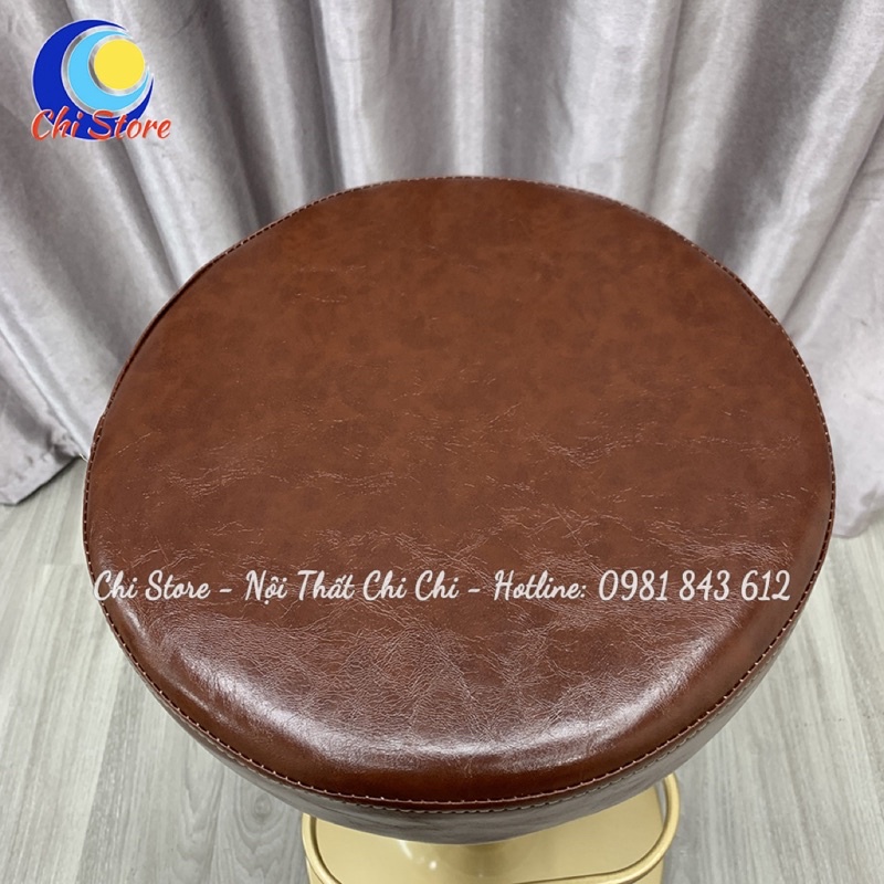 Ghế Xoay Chân Vàng Quầy Bar, Makeup Trang Điểm Chuyên Nghiệp, Ghế Chụp Hình Chân Đĩa Xoay 360 Độ Tròn Trơn Da Sang Chảnh