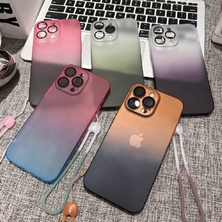 Ốp Điện Thoại PC Cứng Siêu Mỏng Màu Gradient Sang Trọng Kèm Dây Đeo Cho IPhone 14 13 12 Pro Max 14Plus