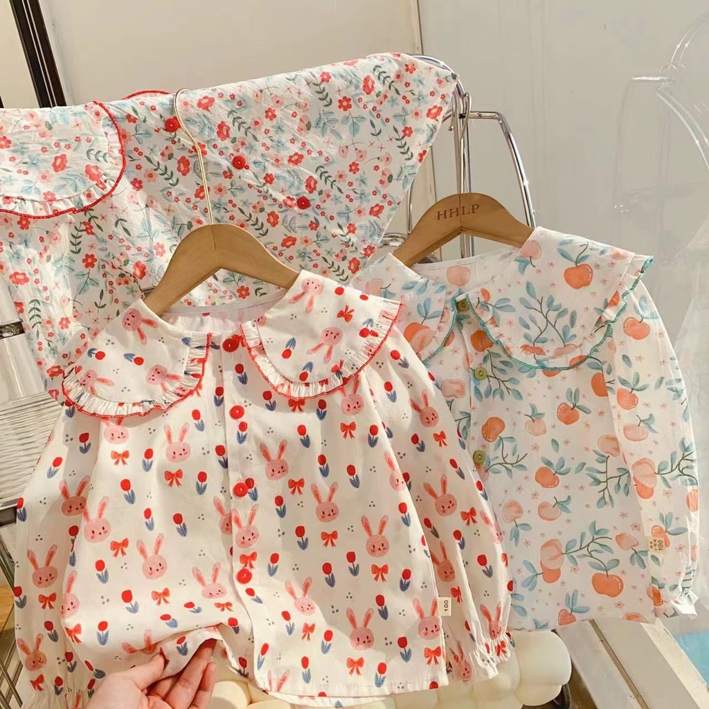 Áo sơ mi cổ hoa họa tiết hoa quả dễ thương cho bé gái 10-32kg hàng quảng châu
