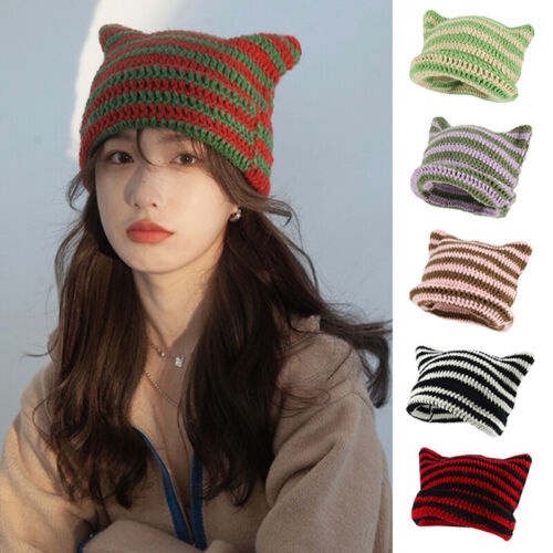 Mũ tai mèo bằng len milk cotton mềm mại xinh xắn - Cat beanie hat - Hàng có sẵn - Phụ kiện thời trang handmade