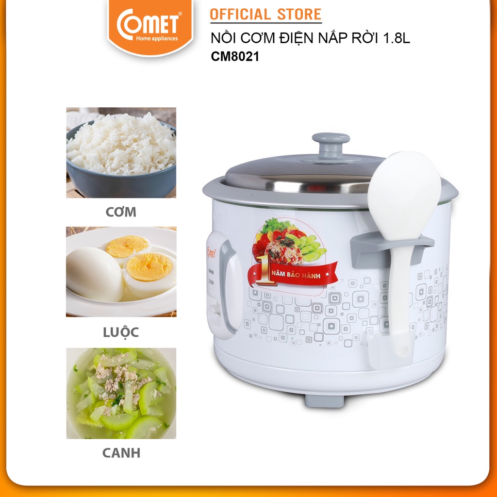 [Mã ELCMVIP1 giảm 10% đơn 699K] Nồi cơm điện nắp rời 1,8L COMET - CM8021