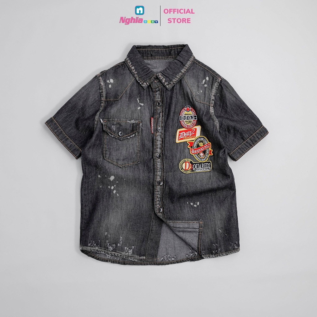 Áo sơ mi jean A642 tay ngắn NGHĨA BABY dành cho bé trai từ 10kg-30kg