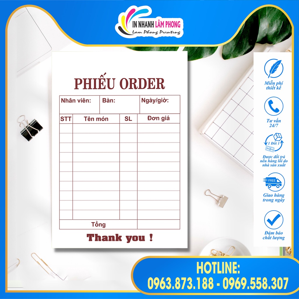 Set 50 Phiếu Order Cho Các Quán Đồ Uống, Quán Ăn Size 10x15
