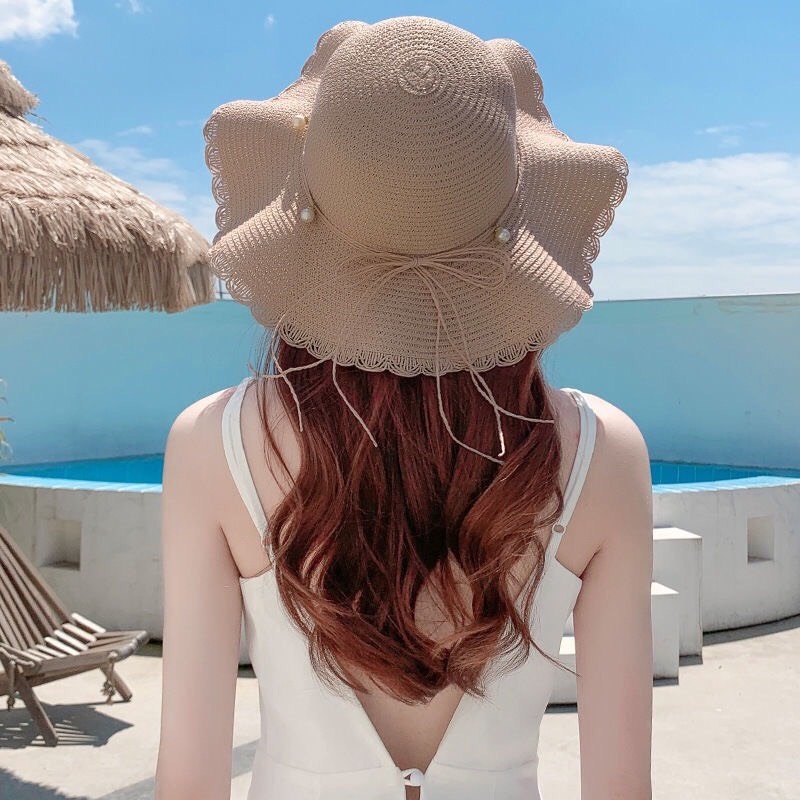 Nón cói nơ xinh thời trang Hàn Quốc đẹp và sang trọng, Mũ cói đi biển nữ vành rộng chống nắng cho chuyến du lịch biển