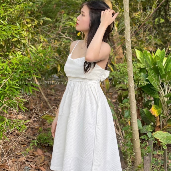 Váy 2 dây dáng dài , đầm babydoll 2 dây , đầm cột nơ lưng chất xốp mềm , đứng form hàng cao cấp PLĐ19