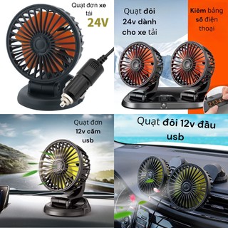 [ Hàng mới về ] quạt đôi mini 12v cắm tẩu usb trên ô tô - quạt siêu mát cực thơm - văn phòng máy tính cắm được tiện ích