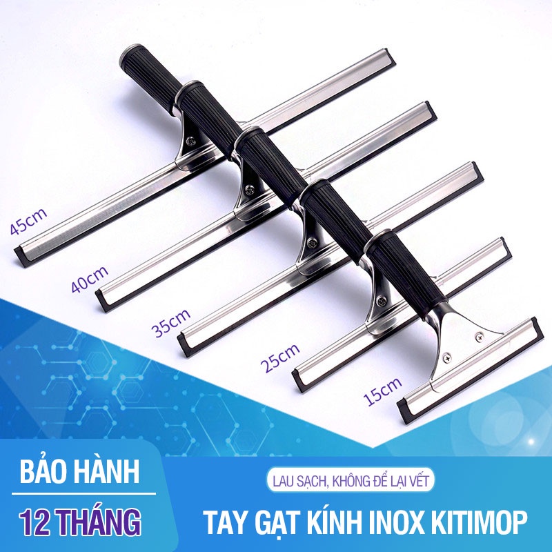 Gạt kính cầm tay Kitimop-A35 kích thước 25/35/45cm, tay gạt kính inox, lưỡi cao su dẻo dai bám kính tốt độ bền cao