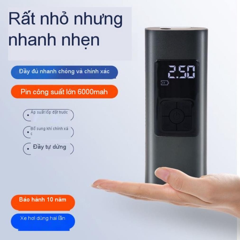 Bơm Lốp Ô Tô Mini Cầm Tay Không Dây Sạc Pin Có Đèn Led Chiếu Sáng