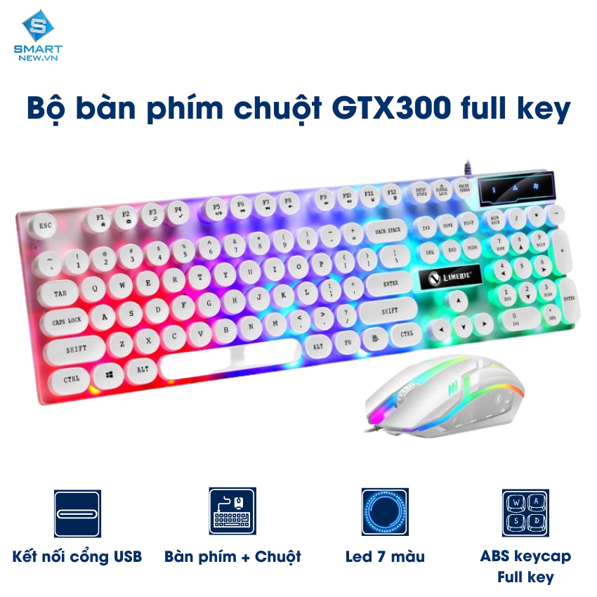 Bộ Bàn phím chuột máy tính giả cơ GTX300 104 phím - LED đổi màu 9 chế độ cao cấp