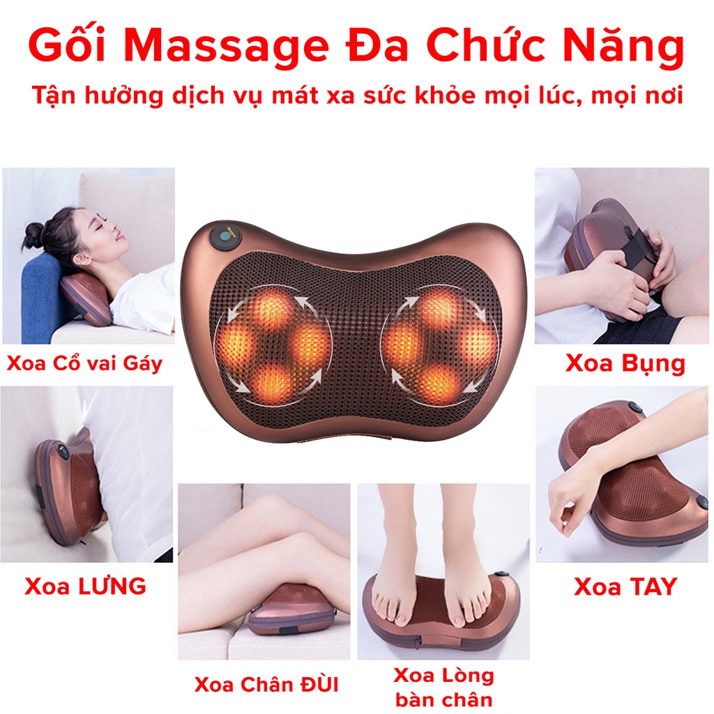 Gối Massage Hồng Ngoại 8 Bi 2 Chiều Cao Cấp Mát Xa Cổ Vai Gáy Kèm Phích Cắm Ô Tô  Trực Tiếp Chính Hãng Amalife