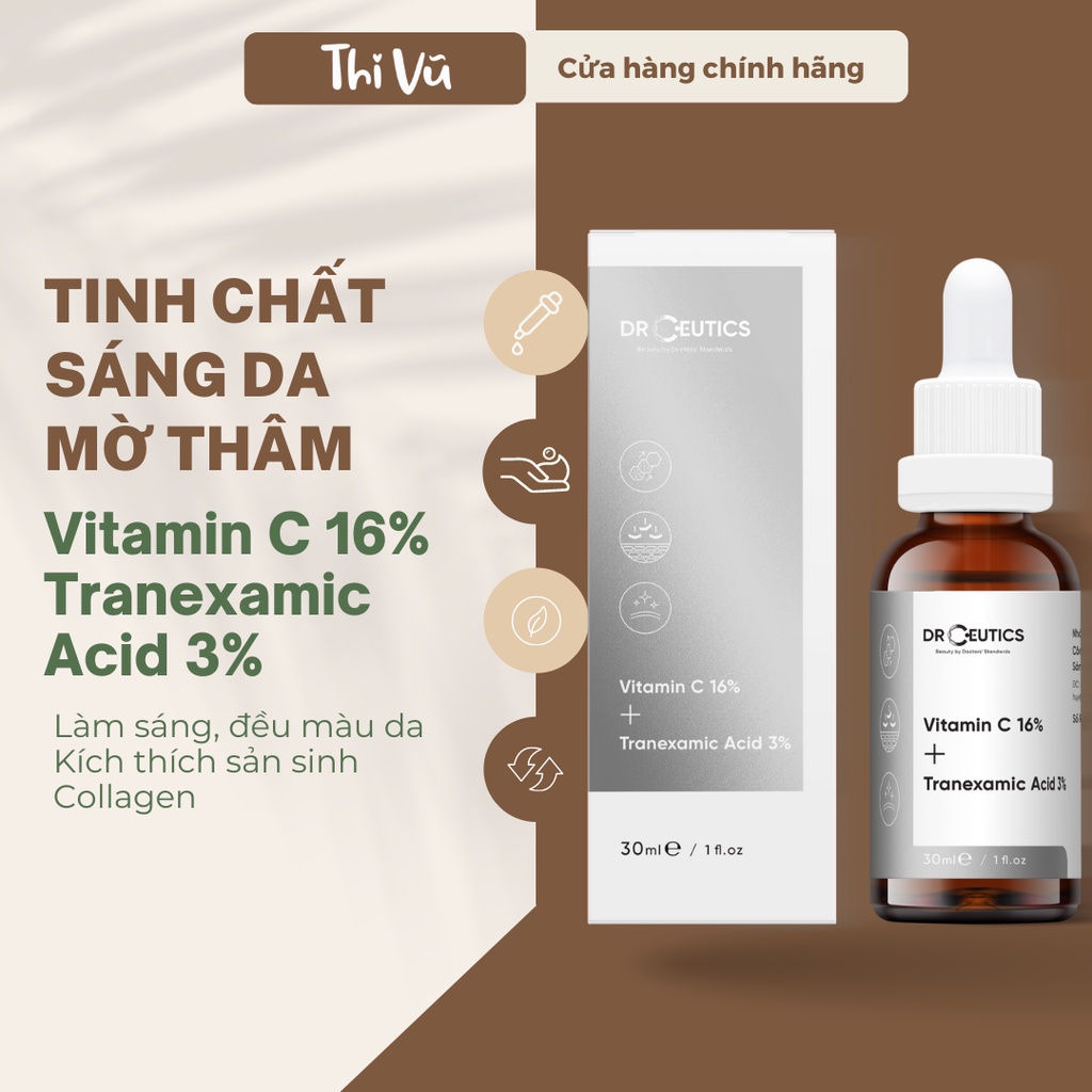 Serum DrCeutics Vitamin C 16% Và Tranexamic Acid 3% 30ml tinh chất sáng da mờ thâm chống lão hóa - Thi Vũ