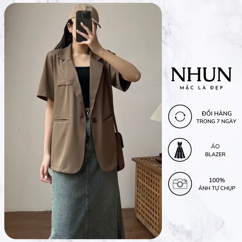Áo blazer nữ NhunFashion Áo khoác ngoài nữ cộc tay 1 lớp chất chéo dày đẹp có đệm vai phong cách Hàn Quốc N88