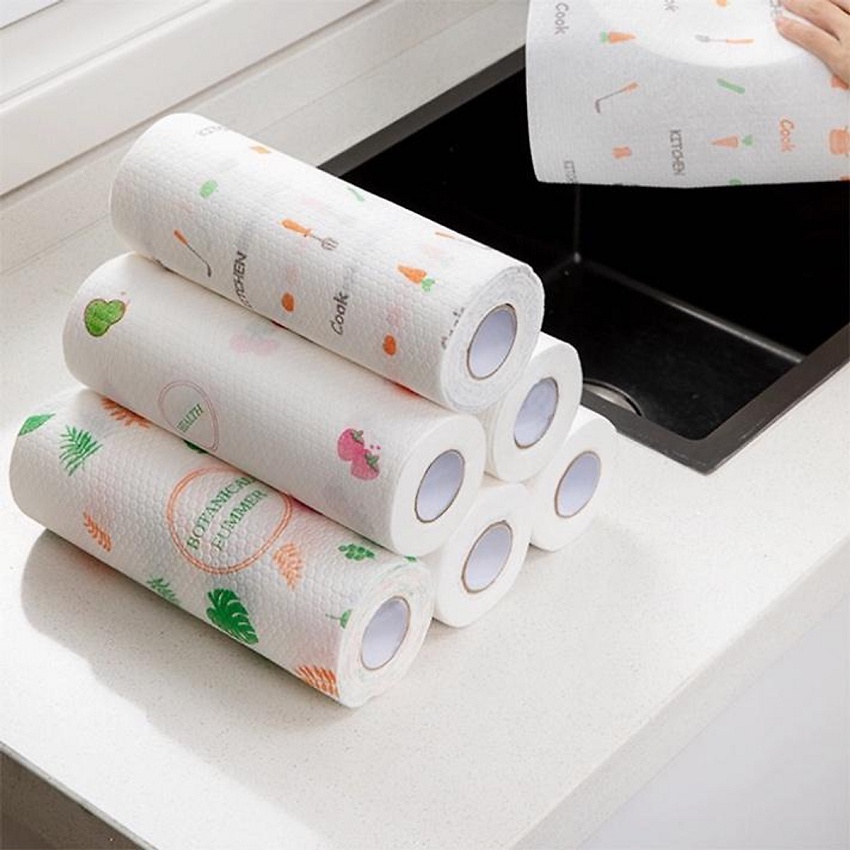 Combo 2 cuộn khăn lau bếp đa năng, Cuộn 220 tờ khăn giấy lau vật dụng nhà bếp đa năng màu trắng