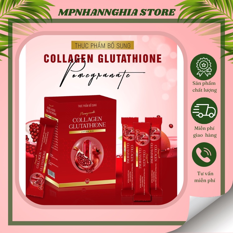 Collagen Glutathione Lựu Đỏ 1000mg - Nước Uống Đẹp Da Tăng Cường Sản Sinh Collagen Giúp Da Căng Mịn Hộp 20 Gói/20ml