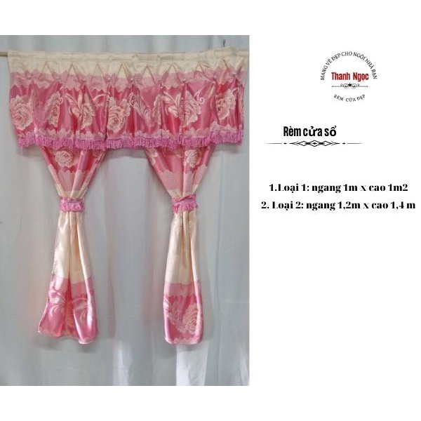 Rèm Cửa Sổ Thanh Ngọc Ngang 1m đến 1,2m x Cao 1,2m Vải Gấm Thêu Hoa Văn Nổi Xẻ Giữa Màu Hồng