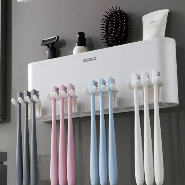 Kệ Để Bàn Chải Kem Đánh Răng ECOCO 2 Cốc 3 cốc 4 Cốc, Gía Để Đồ Nhà Tắm Cao Cấp Không Cần Khoan Tường
