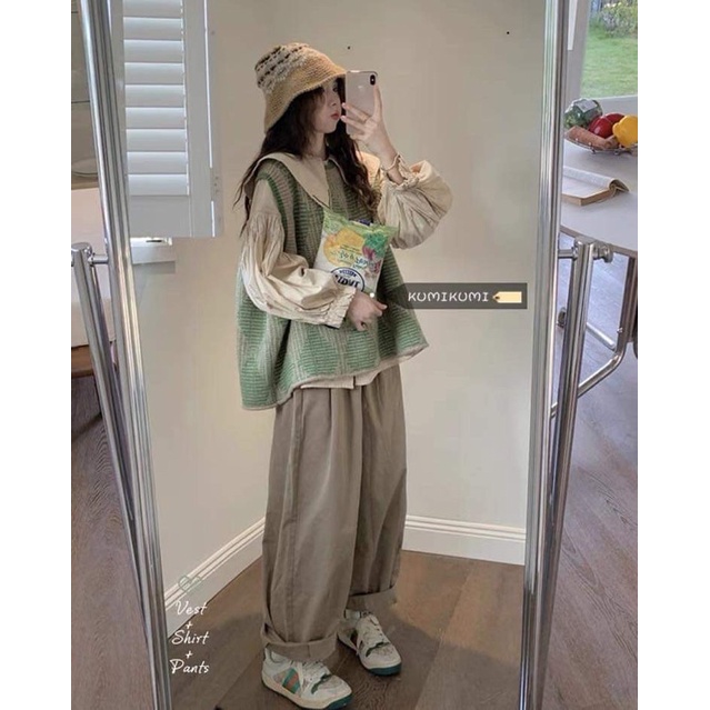 Set gồm Gile/Blouse/Quần Baggy Freesize