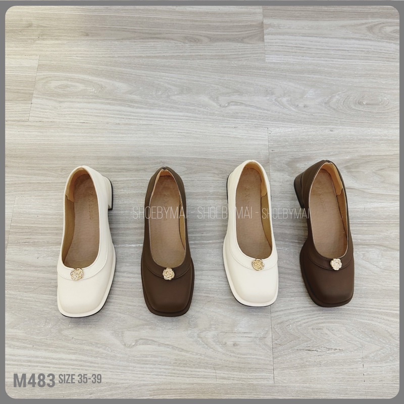 Giày búp bê nữ da trơn hoa 3 phân M483