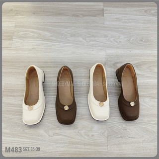 Giày búp bê nữ da trơn hoa 3 phân M483