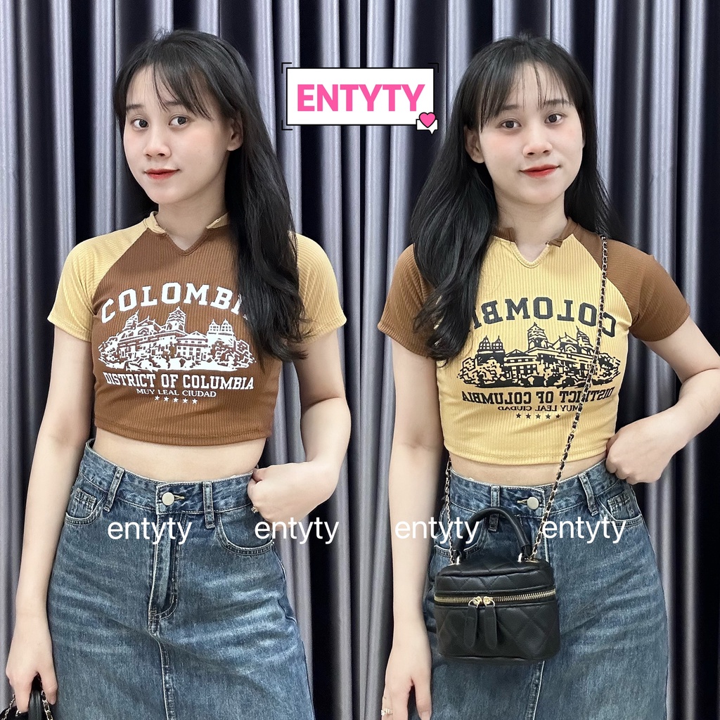 [SALE Hàng Mới Về] Áo croptop COLOMBIA phối tay HOTTREND - ENTYTY SHOP