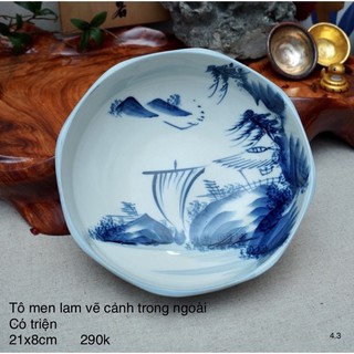 Tô sứ cao cấp men lam vẽ cảnh- gốm sứ nhật bản