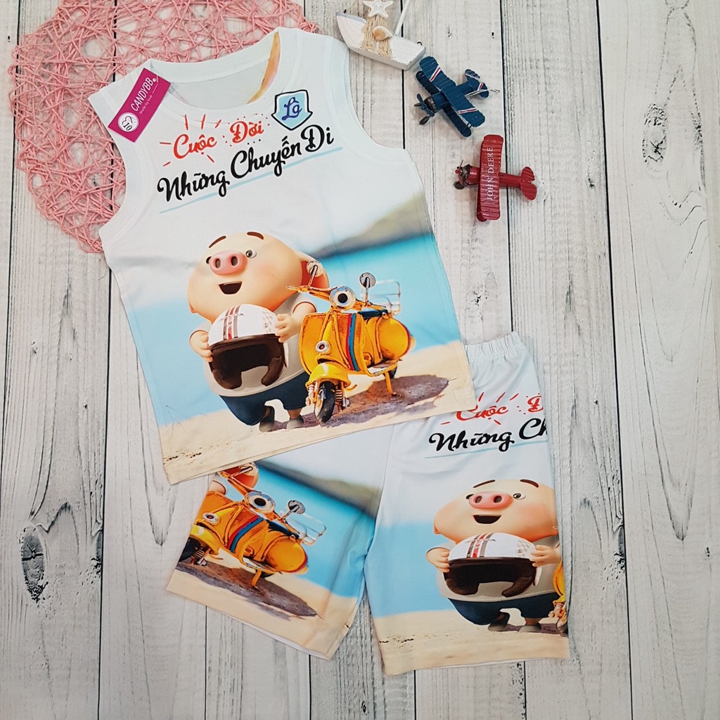 Đồ bộ ba lỗ bé trai, bộ thun lạnh sát nách trẻ em Heo tiktok nhiều mẫu size từ 10kg đến 60kg thun mềm mịn co giãn