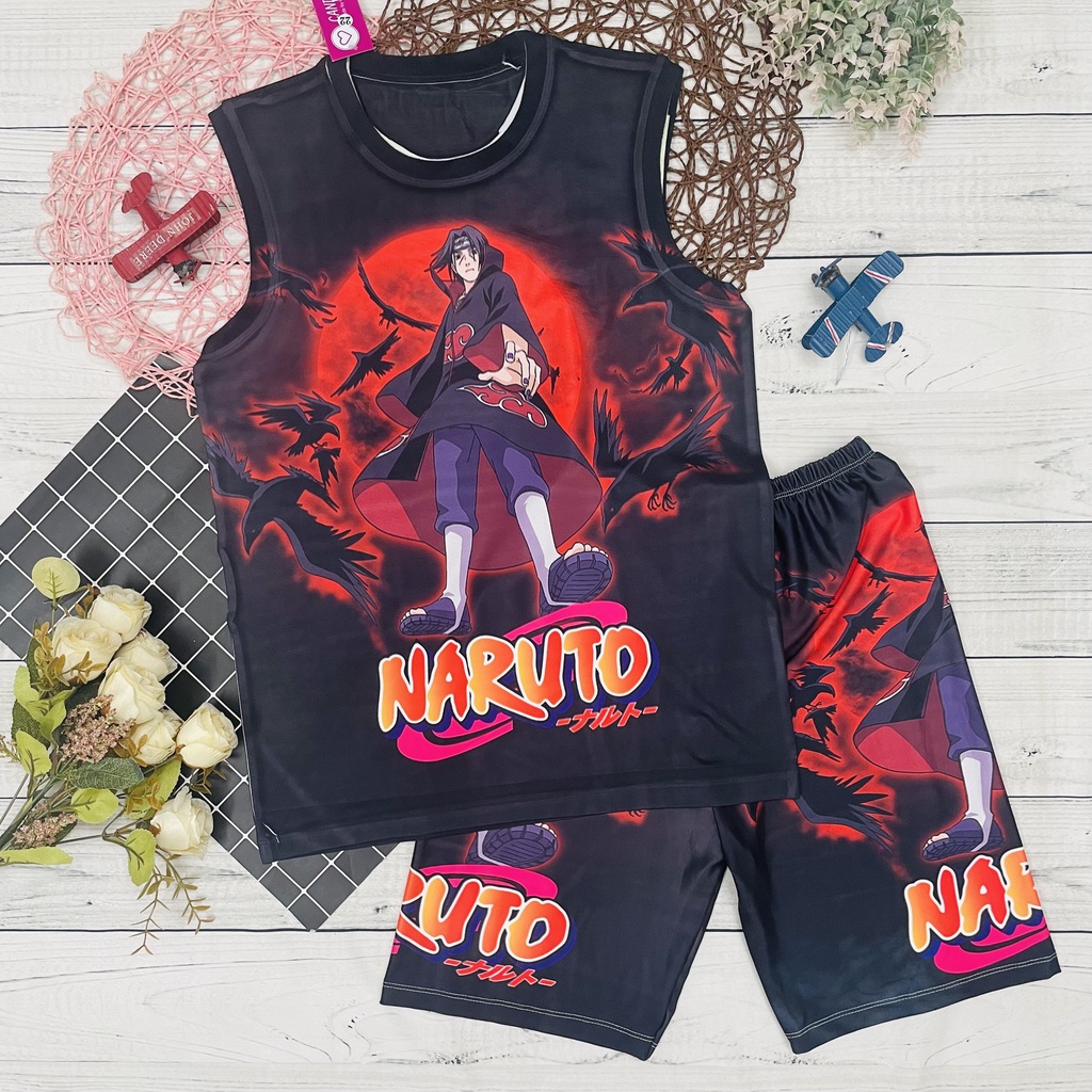 Đồ bộ ba lỗ bé trai, bộ sát nách thun lạnh in hình Naruto 3D có size đại từ 10kg đến 60kg
